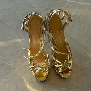 Charlotte Olympia Gold Strappy platform Heels